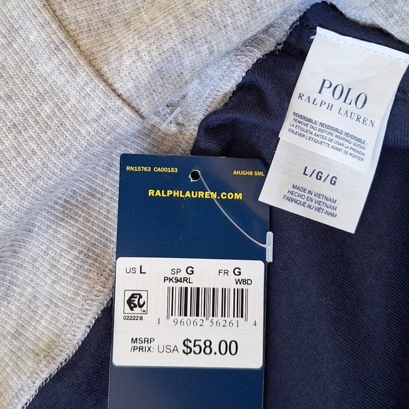 Polo Ralph Lauren Gray Navy Shawl Neck Reversible Lounge Sweatshirt Preppy L - Picture 6 of 8